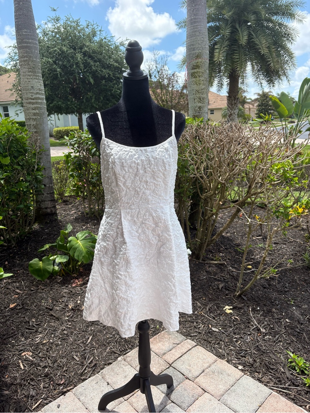 White Textured Spaghetti-Strap Mini Dress